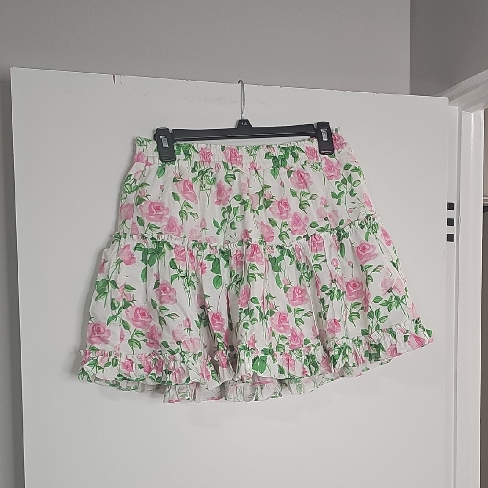 Hill House Pink and Green Floral A-Line Skirt
